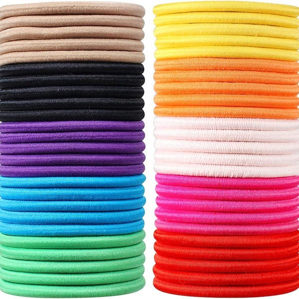 Elastic Hair Bands, 50Pcs Multicolor Elastic Hair Ties Ponytail Holders, 4mm Hair Bobbles Hairbands for Women and Girls