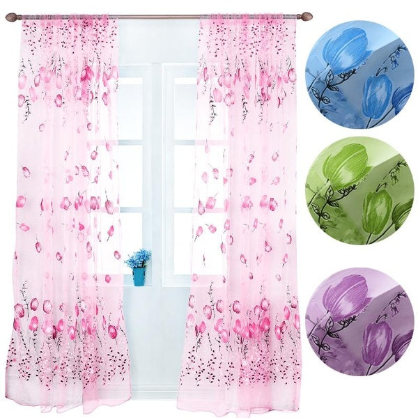 Tulip Sheer Window Curtains Fresh Pastoral Style Printed Curtain Elegant Modern Tulle Voile Curtains For Living Room Bedroom Kitchen Home Decoration(