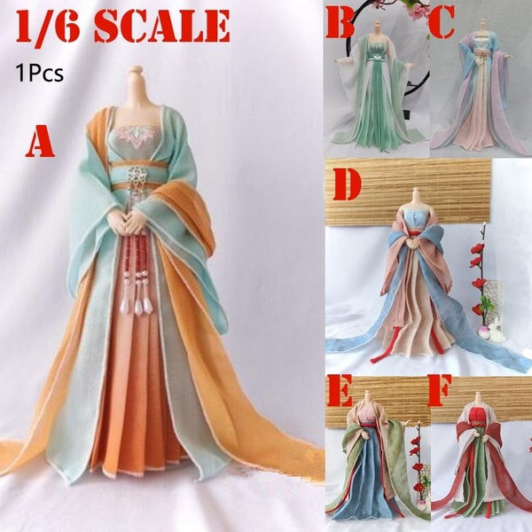 1Pcs 1-6 Scale Chinese Ancient Clothes Set for 12 inch Female Action Figure Dolls Clothing Song Dynasty Hanfu Model Toys