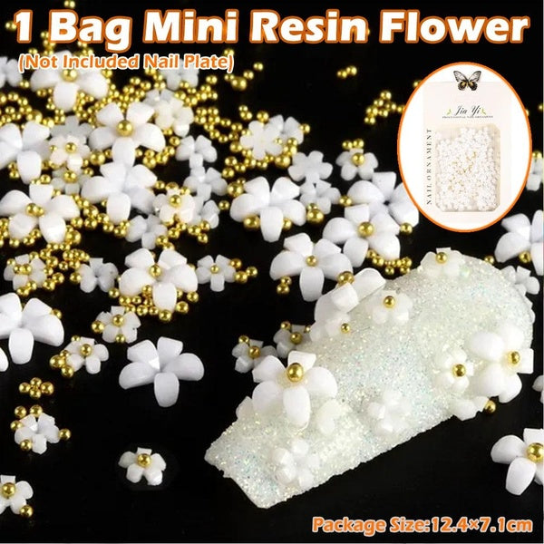 1 Bag DIY Nail Flowers Rhinestone Decoration Nail Art Handmade Trinkets Gold Beads Silver Beads Five-petal White Flower Acrylic Nail Accessories