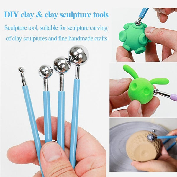 4Pcs-Set Modelling Ball Tools Double Ended Detail Modelling Ball Impression Pen Polymer Clay DIY Cake Baking Flower Decorationg Clay Sugarcraft Carvi