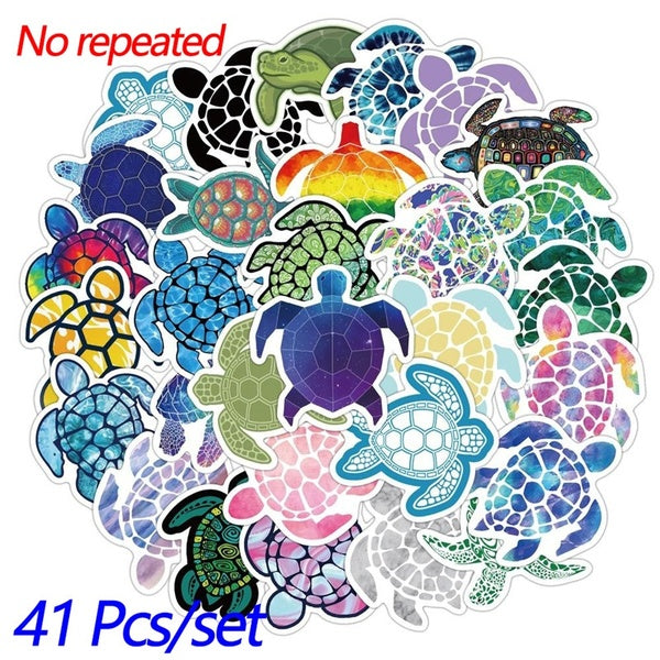 41 Pcs-set Waterproof PVC Cute Cartoon Turtle Stickers Fekrun Tortoise Luggage Skateboard Suitcase Snowboard Motorcycle Bike Laptop Sticker
