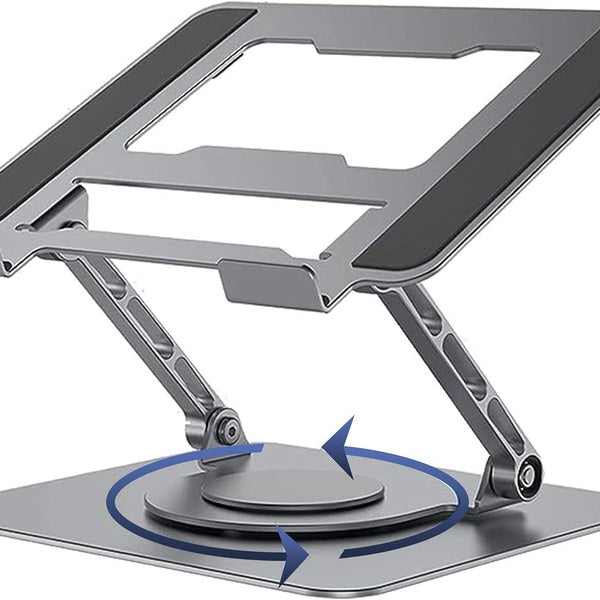 Laptop Stand Aluminum for Desk, Computer Stand with 360° Rotating Base Adjustable Height and Angle Ergonomic Designe Compatible with MacBook, Tablets