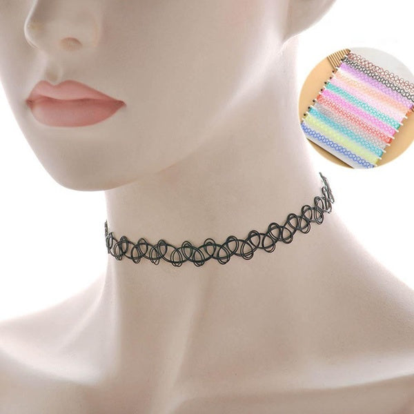 12pcs-lot Hot Sell Vintage Hippy Stretch Tattoo Choker Necklace Elastic Chocker Necklace Fishing Line Tattoo Necklace