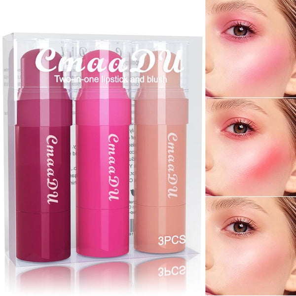 CmaaDu 3Pcs-Set Nude Baked Minerals Dazzles Blush lipstick eyeshadow Waterproof Long-Lasting Blushes lip stick Eye shadow Makeup