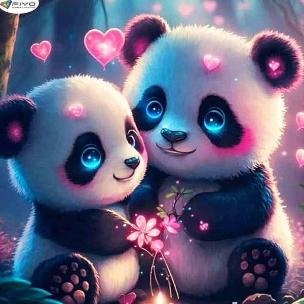 FIYO Cartoon Panda DIY 5D Diamond Painting Full Drill with Number Kits Home and Kitchen Fashion Mosaic Diamond Painting Canvas Wall Decoration Gift C