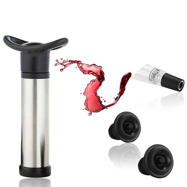 1set Wine Stopper With Vacuum Pump Air lock Aerator Bottle Stopper Keep Wine Fresh Saver Sealing Stainless Steel Bar Accessories OK 0376