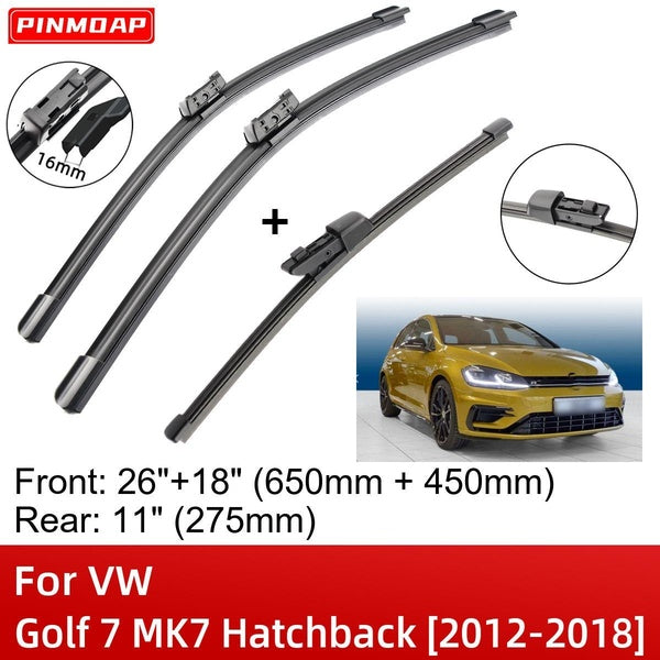 Car Wiper Blades For VW Golf 7 MK7 Hatchback 2012-2018 26" 18" 11" Front Rear Wiper Blades Brushes Cutter Accessories 2012 2013 2014 2015 2016 2017 2