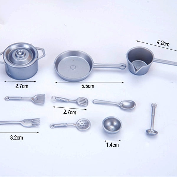 10 Dollhouse Miniature Plastic Fork Pot Pan Spoon Kitchen Utensils Set Tableware Accessory DIY 1-12 Toy Re-ment