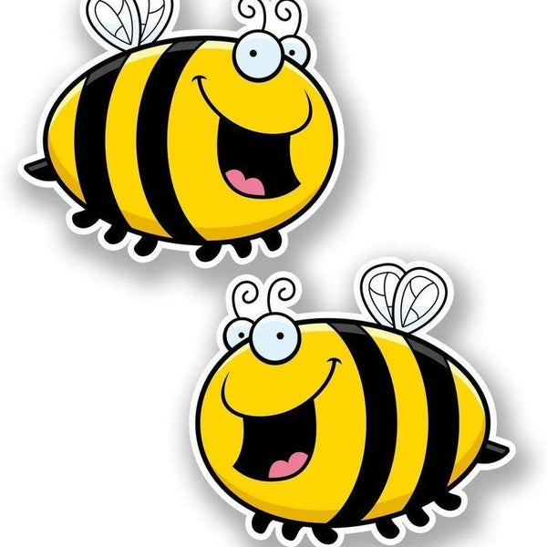 Happy Honey Bee Funny Vinyl Decal Sticker for Car, Truck, Window, Bumper 1Pair