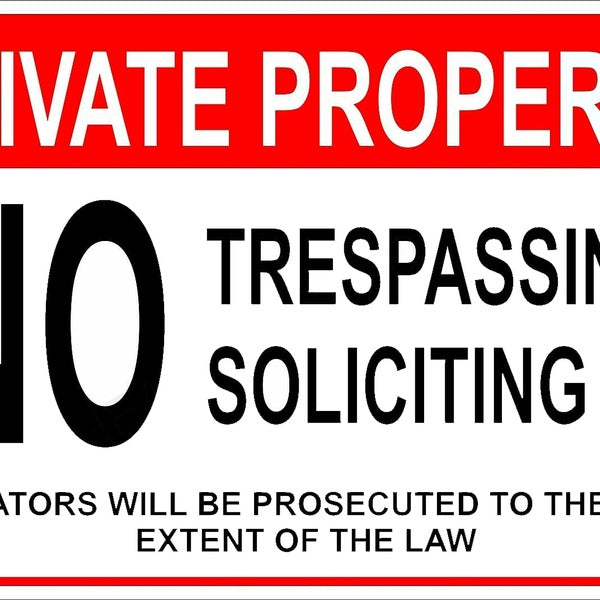 Private Property No Trespassing No Soliciting Vinyl Decal Warning Sticker 6"x4"