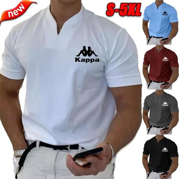 New Brand Men's Slim V-Neck Polo T-Shirts Solid Color Short Sleeve Casual T-Shirts Daily Men's Short Sleeve Tops Sports Golf Tennis T-Shirts Plus Siz