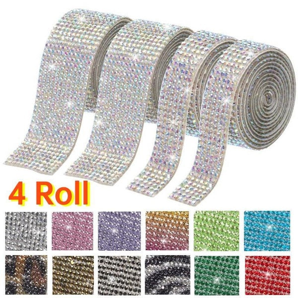 4Roll 1 Yard-Roll Self Adhesive Crystal Diamond Rhinestone Ribbon Drill Strips DIY Glitter Car Phone Decoration Gift Decoration Decal Crystal Home De