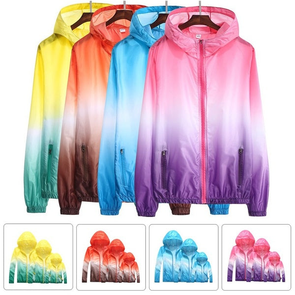 Outdoor Sports Jacket Parent-Child Couples Sunscreen Jacket Windproof and Rainproof Rainbow Running Jacket Ultra-Thin Breathable Hoodie Quick-Drying