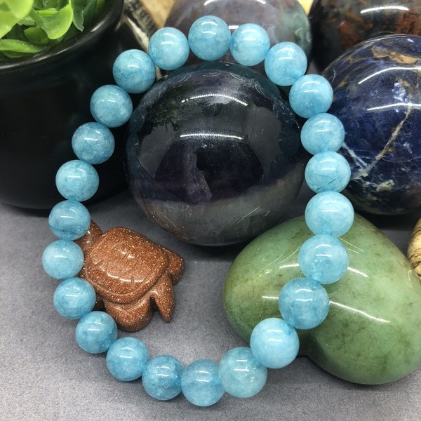 Natural Round Stone Beads Aquamarine Bracelet Quartz Charms for Female