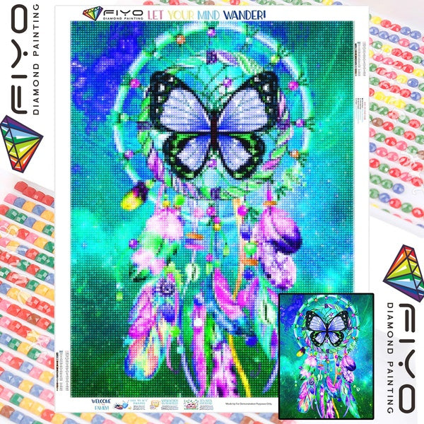 FIYO Butterflies Catch Dreams Diamond Painting Kits For Adults DIY 5D Diamond Mosaic Diamond Painting Home and Kitchen Fashion Canvas Pictures Wall D