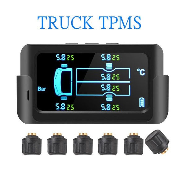 Truck Bus RV TPMS Solar Power Tire Pressure Monitoring System Color LCD Display with 6 External Sensors