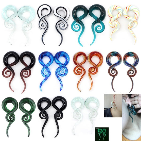 Une paire Pyrex verre oreille spirale conique jauge bouchon d'oreille étirement extenseur Piercing verre jauge corps bijoux Piercing