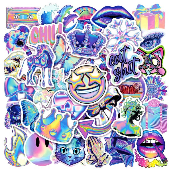 10-25-50 pcs Holographic stickers Psychedelic graffiti Stickers for DIY Luggage Laptop Skateboard Motorcycle Bicycle Stickers