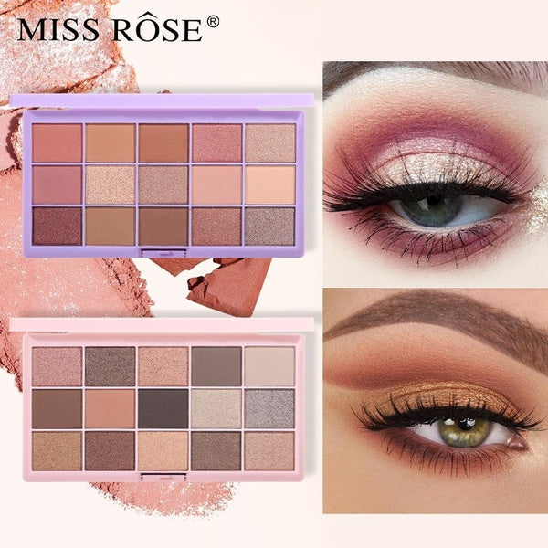 Miss Rose Bare 15 Color Mineral Matte Eyeshadow Palette Cosmetic Pigment Shimmer Eye Shadow Sparkly Make-Up