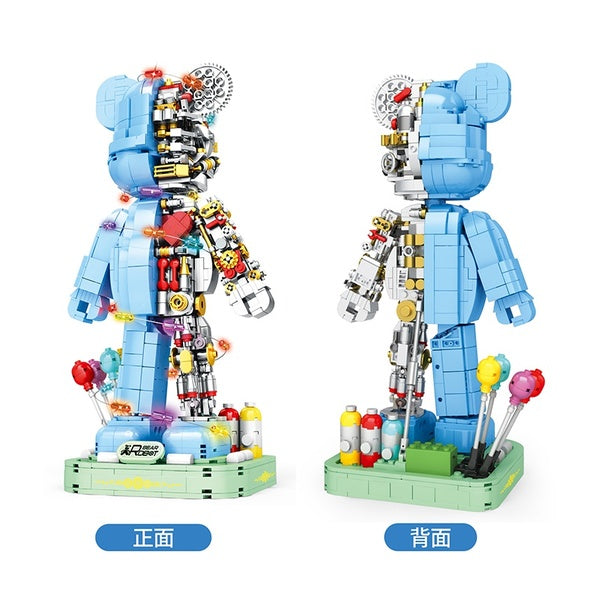 2022 New Half Cyborg Bear With Light Model Building Block Brick Educational Assembly Toy Children Gift