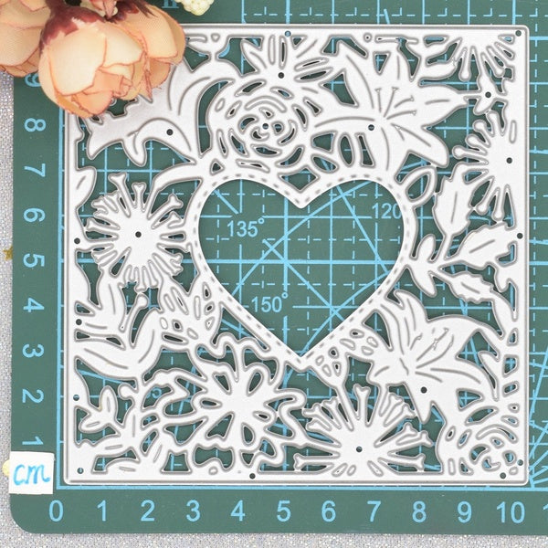 Hollow Flowers Heart Frame Metal Cutting Dies Scrapbooking Die Cuts Stencil Card Background Paper Embossing Dies