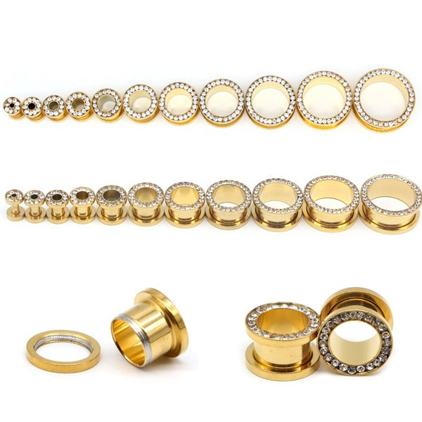 1 paire cristal or couleur vis ajustement bouchons d'oreille calibré corps bijoux étirement Kit Piercing chair Tunnel oreille extenseur barre 3 ~ 20m