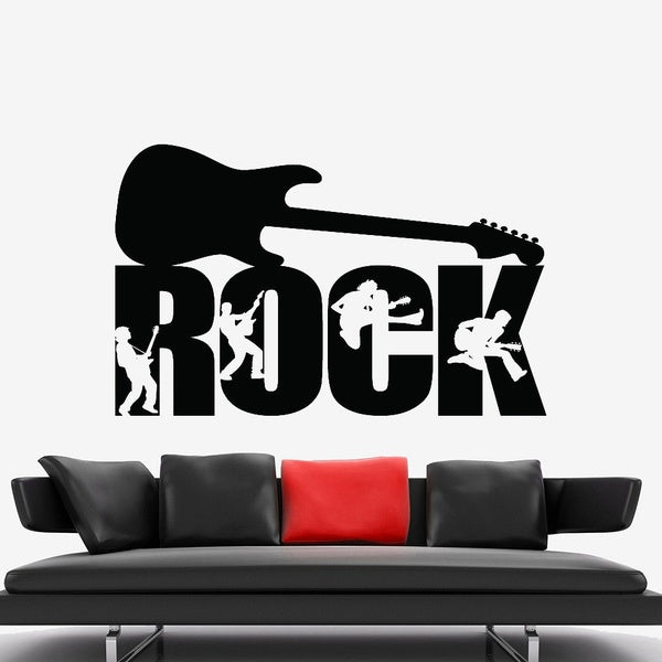 Rock Music Silhouette Wall Stickers Guitar Guitarist Transfer Musician Boys Bedroom Decor Vinyl Wall Decal Music Room Mural