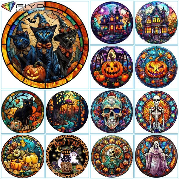 FIYO Halloween DIY 5D Diamond Painting Full Drill with Number Kits Home and Kitchen Fashion Mosaic Diamond Painting Canvas Wall Decoration Gift Craft