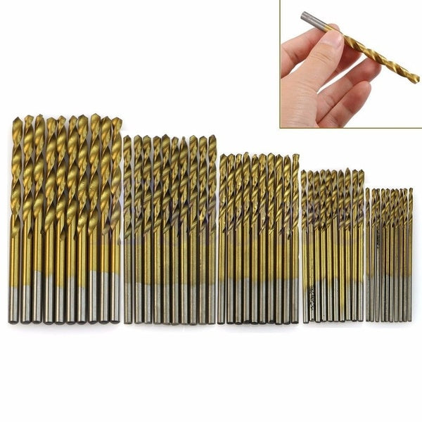 50Pcs Titanium Coated HSS High Speed Steel Drill Bit Set Tool TYA