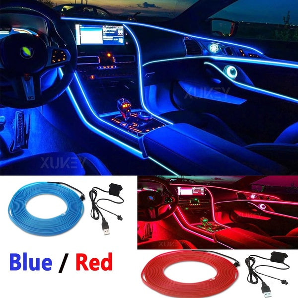 LED lueur bleu-rouge fil néon chaîne bande lumière voiture atmosphère intérieure éclairage ambiant corde Tube USB alimenté automobile voiture décorat