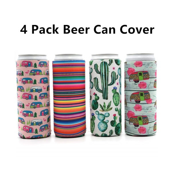 4 Pack Neoprene Slim Beer Can Sleeves, Insulators Beer Can Cooler Covers Fit for 12oz Slim Energy Drink Beer Cans