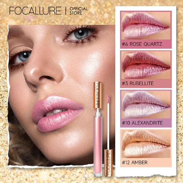 FOCALLURE Pearlescent Chameleon Liquid Lipstick 12 Colors Diamond Lip Glosses Shimmer High Pigmented Glitter Metallic Lip Tint Makeup Cosmetics