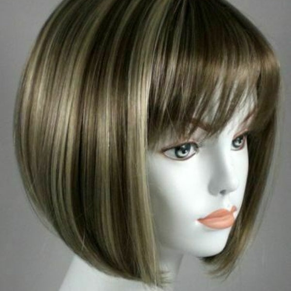 short dark brown mix blonde straight women Wig health bob hair wigs