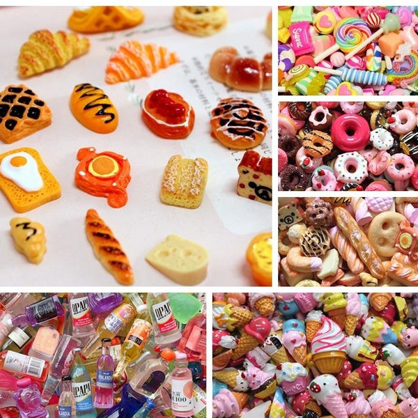 ElpizoFos 10Pcs-Set Random Mini Food Drink Wine Cakes Bread Candy Chocolate Donut Fruits Miniature Scene Food Models Dollhouse Accessories Doll Acces