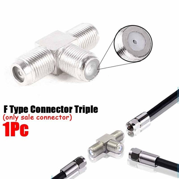 F Type Connector Triple 3 Way Splitter TV RF Coaxial Coax Adapter