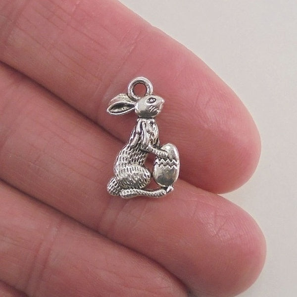 15 Easter Bunny charms, 17x10mm, antique silver finish