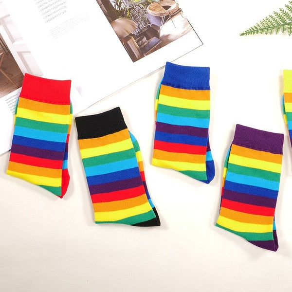 Chaussettes à tube long pour femmes et hommes Chaussettes à roulettes à la mode Chaussettes à rayures colorées pour hommes