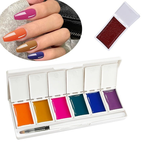 6 Color Soild Nail Polish Palette Solid Cream Gel Nail Art Soak Off UV-LED Nail Polish Semi-Permanent Varnishes Hybrid Nails Gel Glue Set For Nail Ar