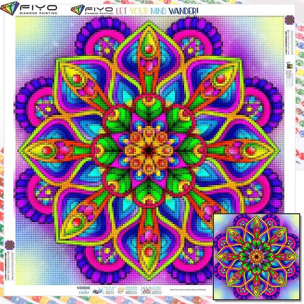 FIYO DIY 5D Mandala Diamond Painting Full Drill with Number Kits Home and Kitchen Fashion Mosaic Diamond Painting Canvas Wall Decoration Gift Crafts