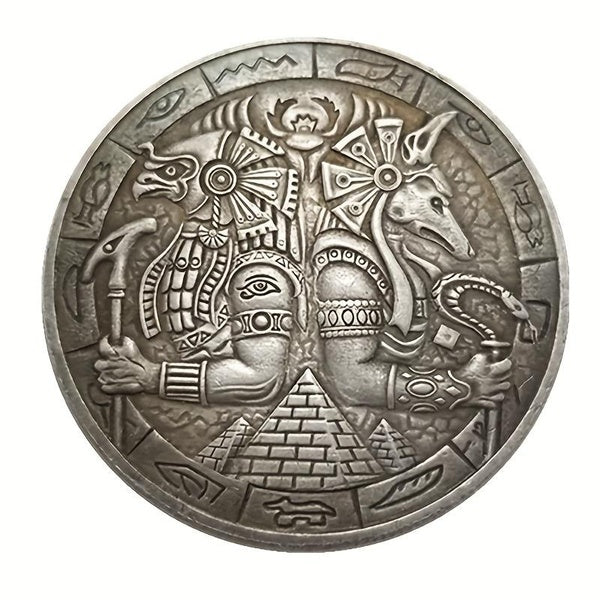 1pc Egyptian Pyramid Anubis Skeleton Collectible Coin - Unique Metal Gift for Coin Collectors
