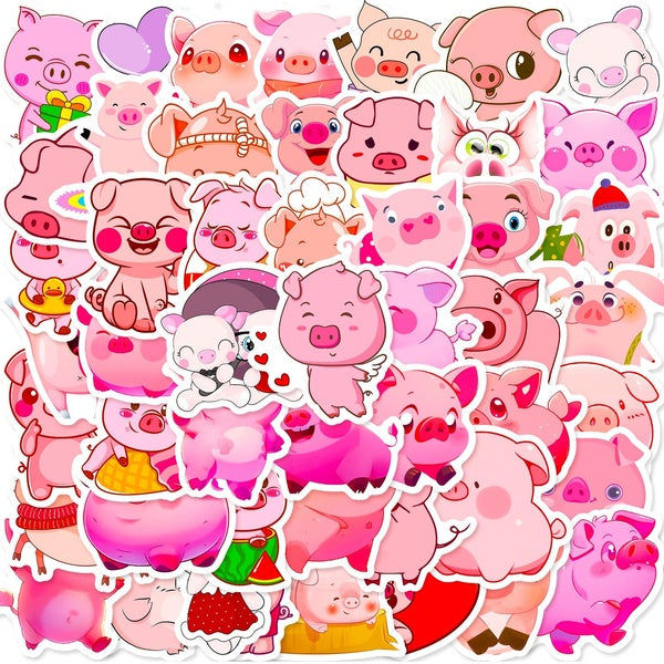 Lot de 50 autocollants imperméables en forme de cochon rose mignon pour scrapbooking et estampage, pour ordinateur portable, porte de garage, réfrigé