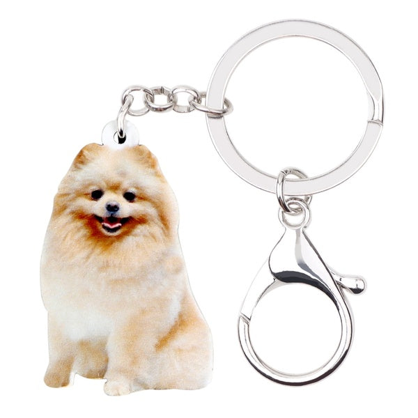 Acrylic Sweet Pomeranian Dog Keychains Jewelry Animal Pendants Keyrings Accessories Decoration For Women Girls Teens Handbag Purse Car Key Charms Gif