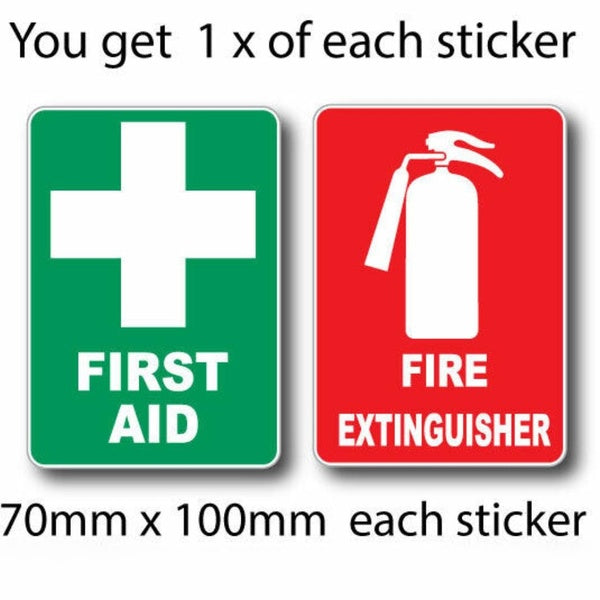 FIRE EXTINGUISHER & FIRST AID Sticker Sign Decal Set OHS WHS