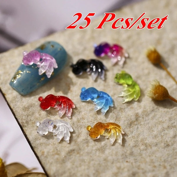 25Pcs-set Resin Crystal Decals Nail Charm Gradient Goldfish Gem 3D Nail Ornaments Nail Art Decorations DIY Manicure Accessories Nail Rhinestones