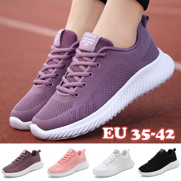 Ultra Lightweight Running Shoes Solid Color Athletics Shoes Mesh Breathable Tennis Shoes Lace Up Sneakers for Women Plus Size EU 35-42