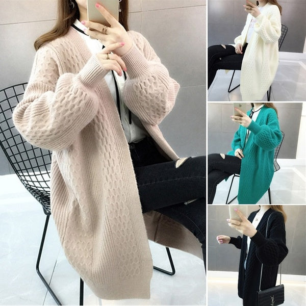 Winter New Women Fashion Casual Sweater Knitting Cardigan Full Sleeve Sweater Long Temperament Sweater Loose Sweater Keep Warm