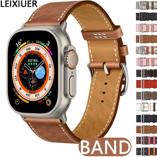 LEIXIUER Single Tour Leather Band for Smart Watch Ultra 8 7 49mm 45mm 41mm 6 SE 44mm 40mm 38mm 42mm for SmartWatch Series 5 4 3 2 1，Strap Soft Bracel