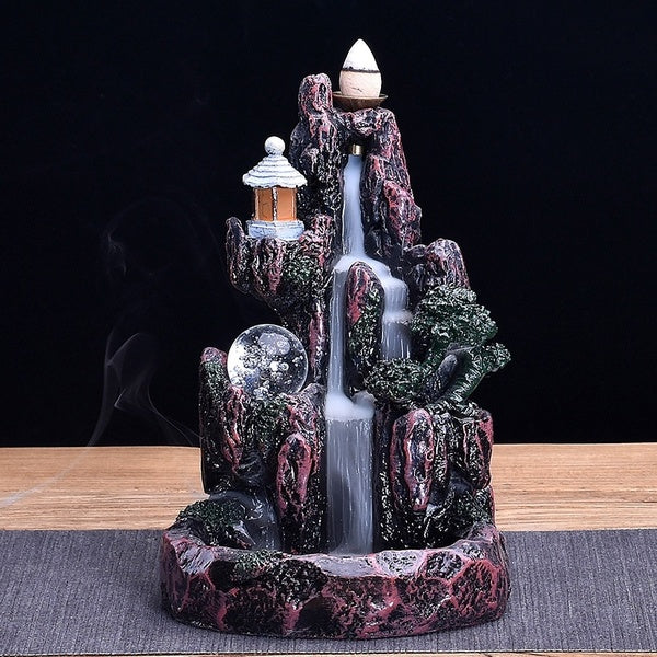 Retro Ceramic-Resin Incense Burner for Smoke Backflow Like Water Streaming Down Art Craft Incense Cone Furnace Home Decor w- 20 Incense Cones