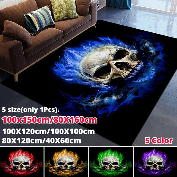 3D Flame Skull Living Room Carpet Gothic Style Non-slip Carpet Bedroom Carpet Living Room Bathroom and Kitchen Personalized Furniture Decoration 5 Co